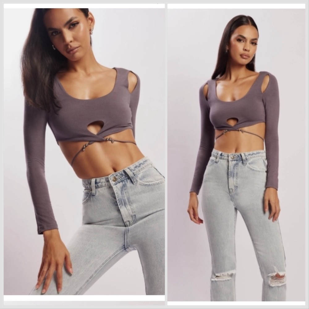 Meshki Jessie Cut Out Crop Long Sleeve Top Small